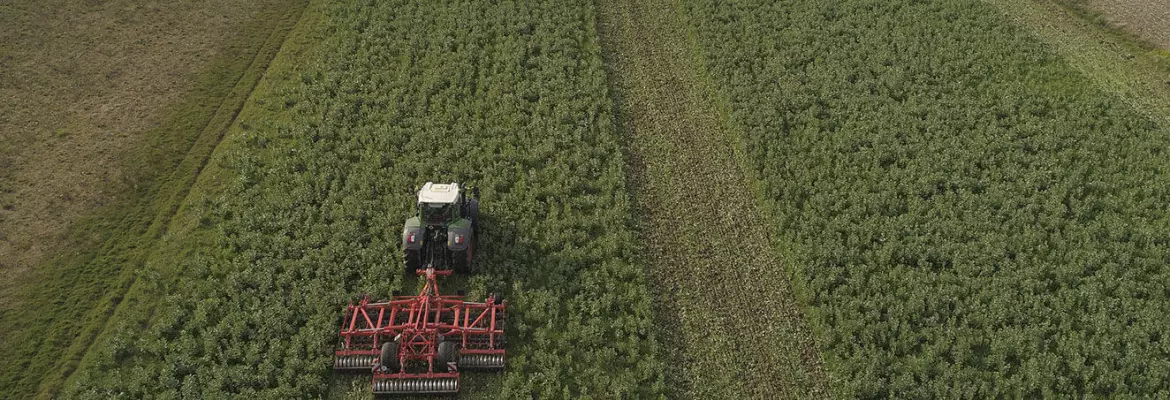 cultivador de rastrojos trabajando en el campo tras el final del invierno