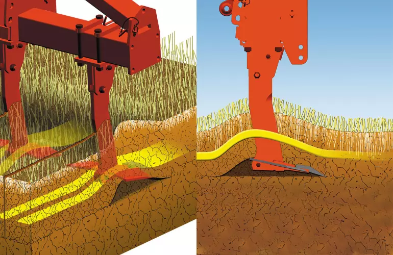 Dibujos representativos del aflojador de suelo DC en el trabajo