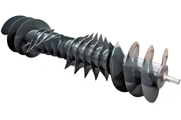 El diseño del rotor OPTIFEED de 48 cm de diámetro, en el que las púas del rotor y los sinfines se combinan en un solo eje