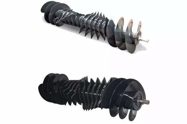 El diseño del rotor OPTIFEED de 48 cm de diámetro, en el que las púas del rotor y los sinfines se combinan en un solo eje