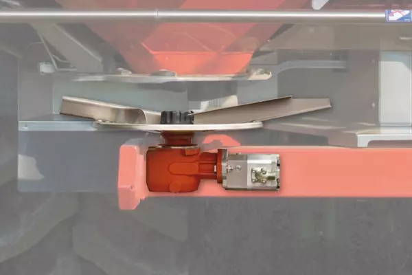 Vista del motor hidráulico que acciona los discos de las abonadoras AXIS H-EMC.