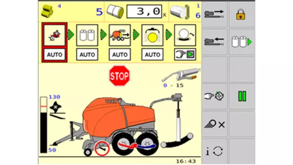 Una vista general de las posiciones de las cuchillas y del sistema DROPFLOOR durante el desbloqueo automático