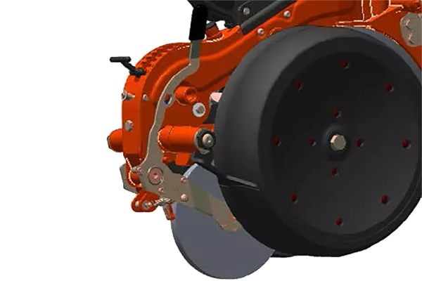 La germinación de tu cultivo mejora gracias a la rueda intermedia de acero inoxidable que mejora el contacto entre el suelo y la semilla