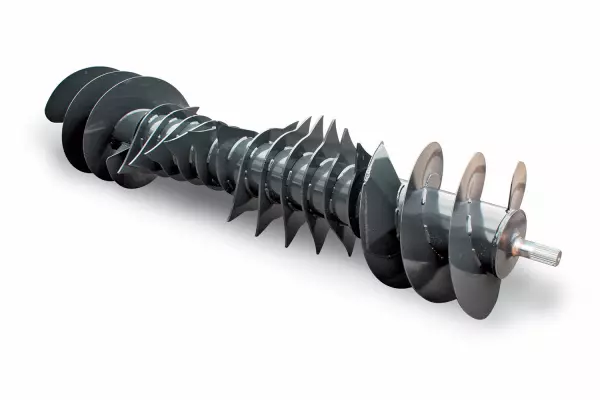 El diseño del rotor OPTIFEED de 48 cm de diámetro, en el que las púas del rotor y los sinfines se combinan en un solo eje