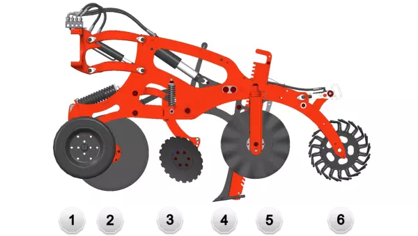 El cuerpo del STRIGER 100 permite realizar 6 acciones sobre la línea de siembra