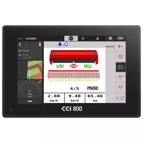 Terminal ISOBUS CCI 800 y pantalla de trabajo con la sembradora SITERA de KUHN