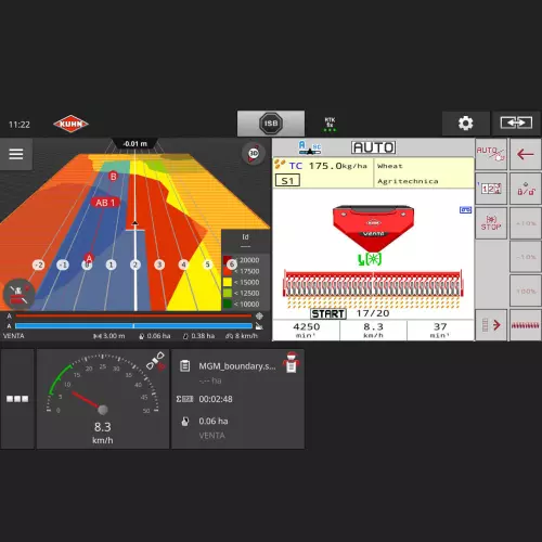 Pantalla del terminal ISOBUS CCI 1200 con sembradora ISOBUS neumática VENTA