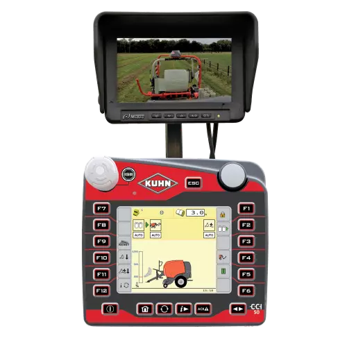 Pantalla de cámara con visión de encintadoras y pacas